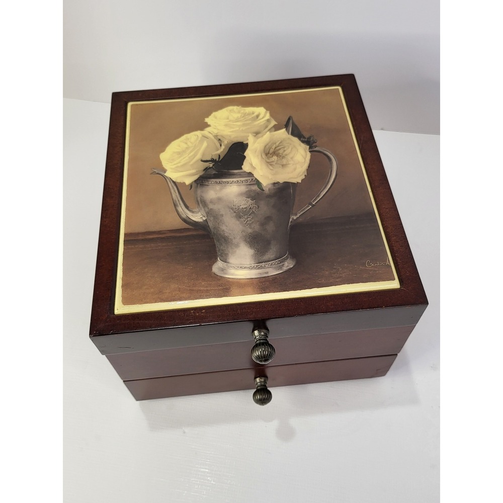Vintage 2002 Tri‎ Coastal Design Wood Jewelry Box Cristin Atria Cottagecore